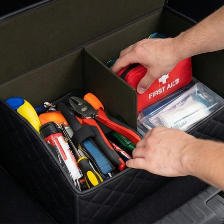 Składany DUŻY organizer do bagażnika auta pikowany kuferek pojemnik torba