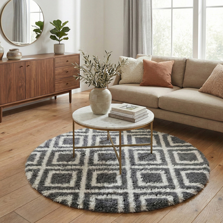 Dywan okrągły do salonu shaggy DECOR antypoślizgowy miękki puszysty 140x140 Black Cube