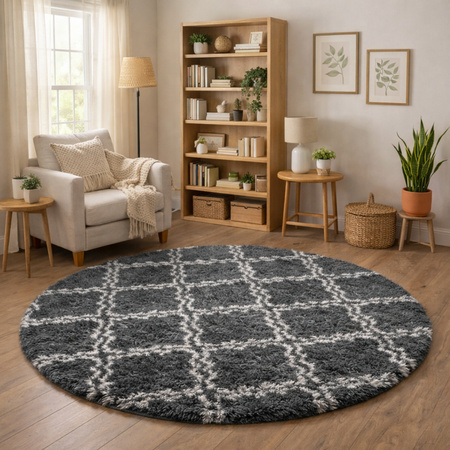 Dywan okrągły do salonu shaggy DECOR antypoślizgowy miękki puszysty 120x120, szary