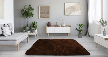 Dywan Shaggy antypoślizgowy nowoczesny salon miękki puszysty 60x90, ciemnobrązowy