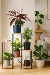 PANORAMA 6 level metal standing flower stand - elegant flower and plant stand OAK
