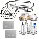 Półka łazienkowa narożna pod prysznic na kosmetyki wisząca ścienna, czarna