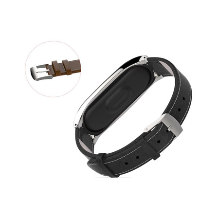 Pasek skórzany do Xiaomi Mi Band 3/4 Black – elegancki zamiennik silikonowej opaski