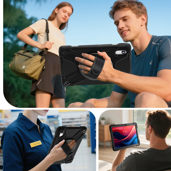 Etui Armor Strap z paskiem do Lenovo Tab M11 10.95, czarne - ochronne z podstawką, dostęp do portów i przycisków