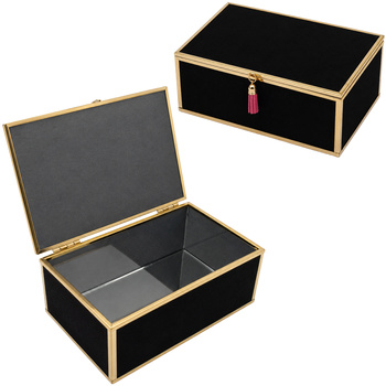 Szkatułka na biżuterię 18x13x7 cm organizer pudełko dekoracyjna pojemna welurowa czarna