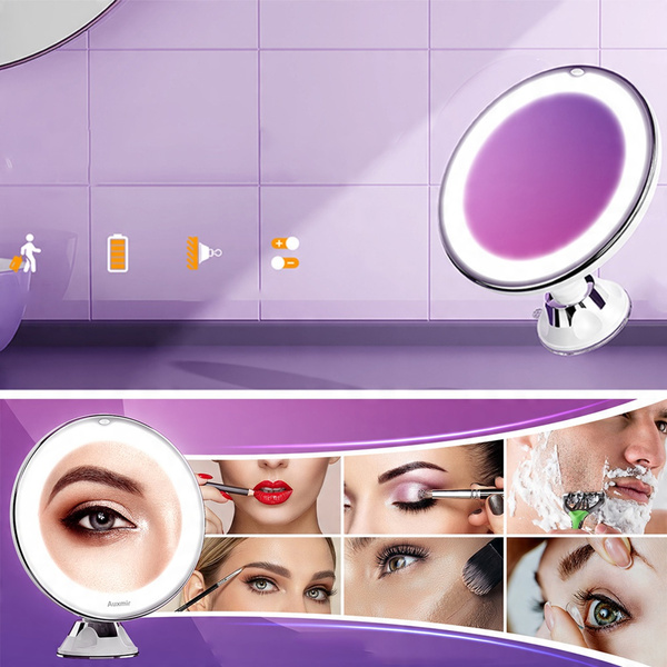 Lusterko kosmetyczne do makijażu powiększające x10 podświetlane LED, biały