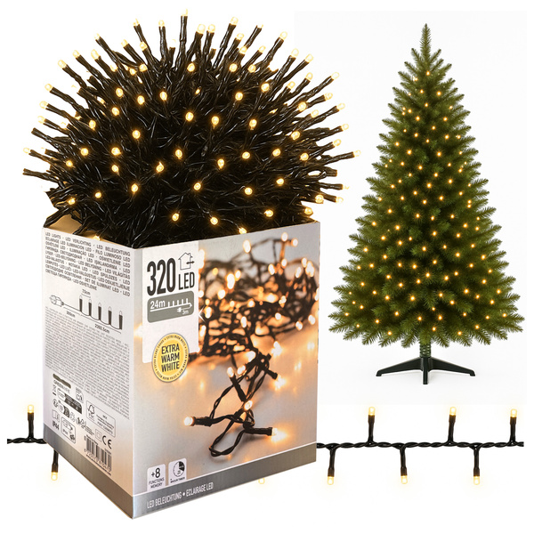 Lampki choinkowe 320 LED białe ciepłe wewnętrzne zewnętrzne 27m Timer IP44, biały