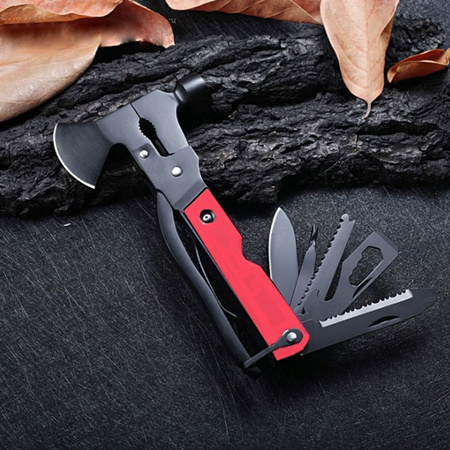 MULTITOOL 17w1 Narzędzie wielofunkcyjne survival składany scyzoryk nóż piła, czerwony