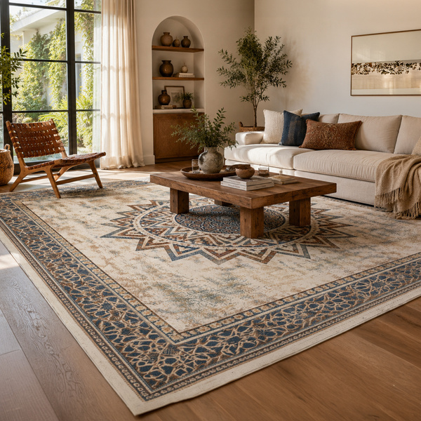 Duży dywan Mandala do salonu 200x300 orientalny NOVO antypoślizgowy miękki