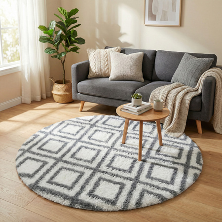 Dywan okrągły do salonu shaggy DECOR antypoślizgowy miękki puszysty 120x120 White Cube