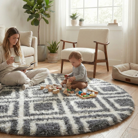 Dywan okrągły do salonu shaggy DECOR antypoślizgowy miękki puszysty 140x140, czarny