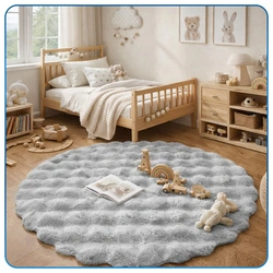 Dywan okrągły Rabbit Bubble 120 cm - miękki puszysty dywan do salonu i sypialni - srebrny