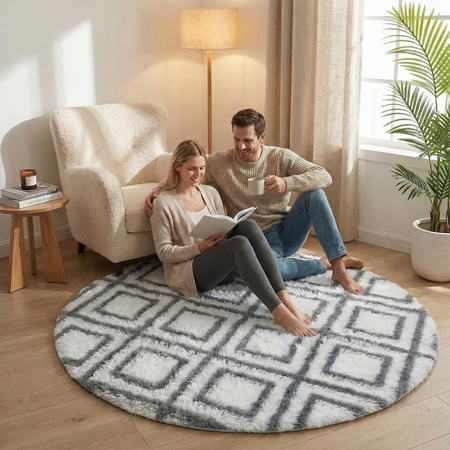 Dywan okrągły do salonu shaggy DECOR antypoślizgowy miękki puszysty 140x140, biały