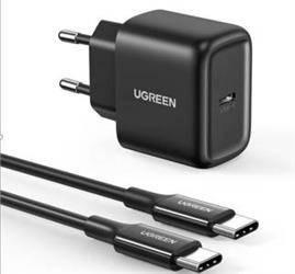 Ładowarka sieciowa UGREEN CD250, 25W, USB-C (czarna) + kabel USB-C do USB-C, 2m (czarny)